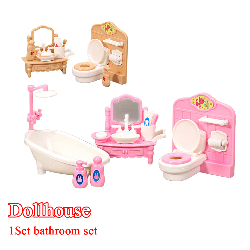 Home Bathroom Set - 1Set 1:12 Dollhouse Miniature Bathtub Toilet