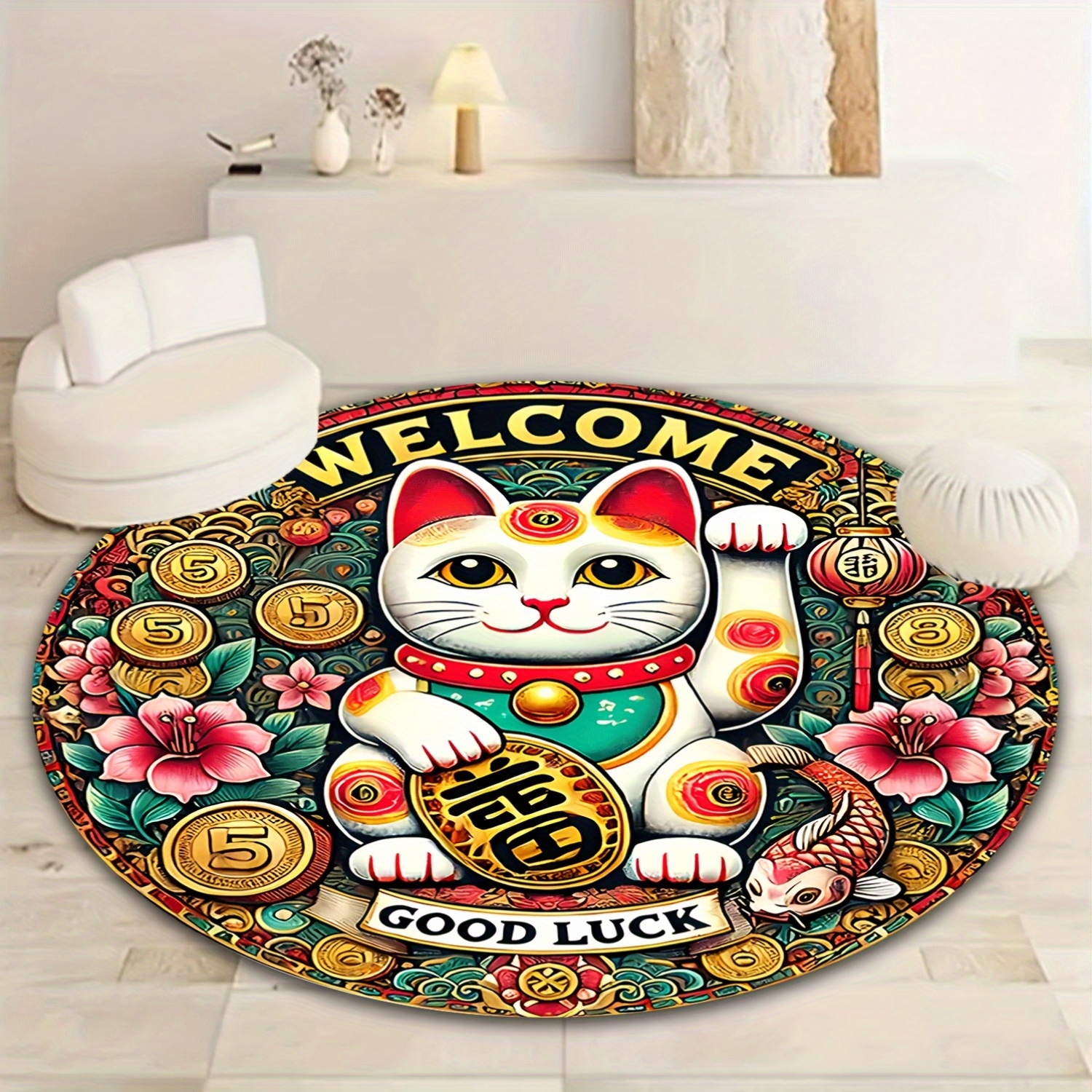 Chinese Lucky Cat Round Rug We - Home Goods Bathroom Mats review and price