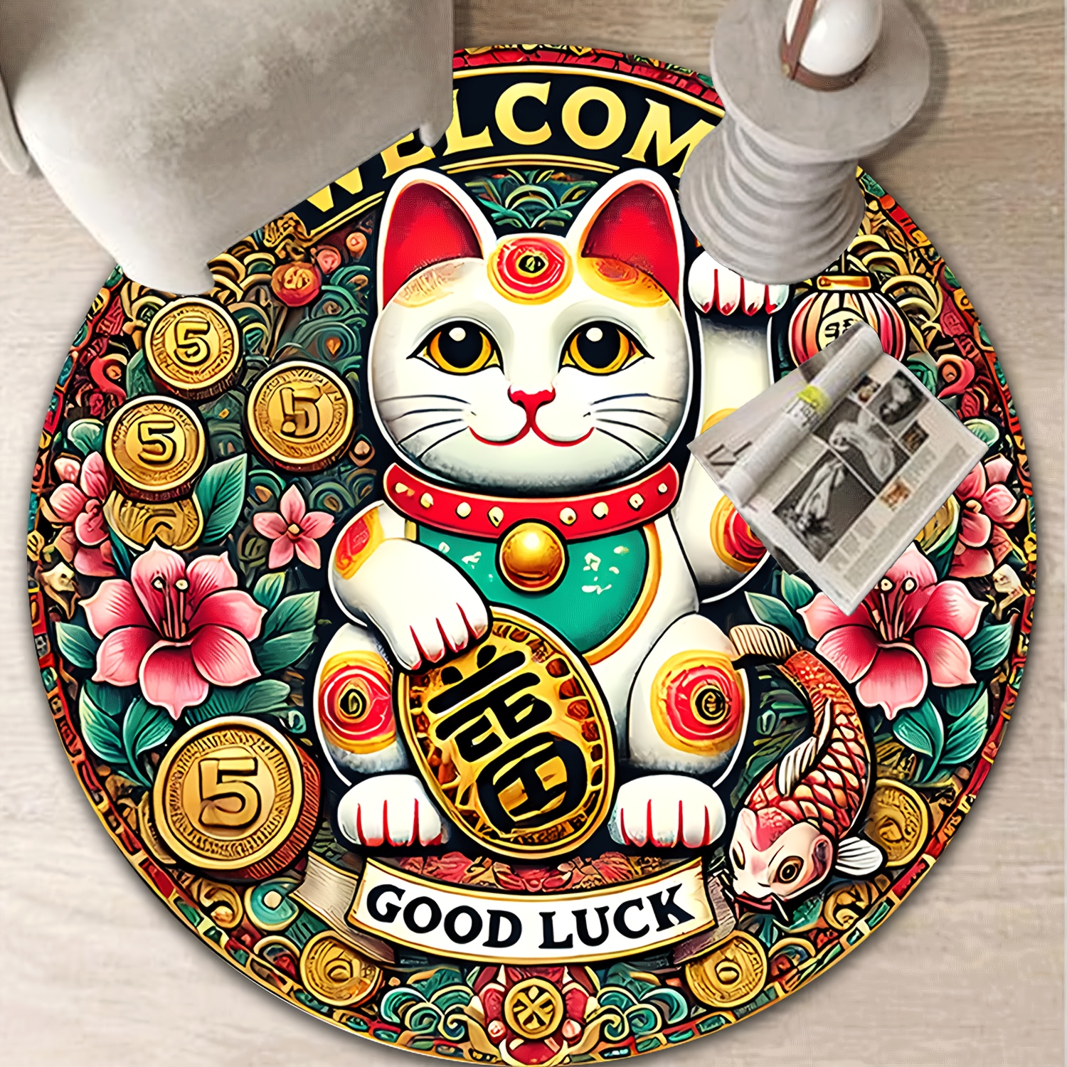 Chinese Lucky Cat Round Rug We - Home Goods Bathroom Mats review and price