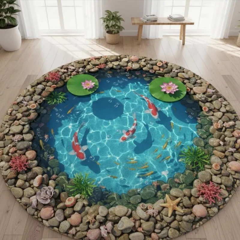 2D Visual Koi Fish Pond Round  - Home Goods Bathroom Rugs review and price
