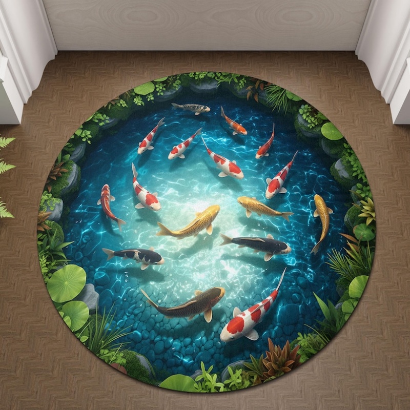 2D Visual Koi Fish Pond Round  - Home Goods Bathroom Rugs review and price