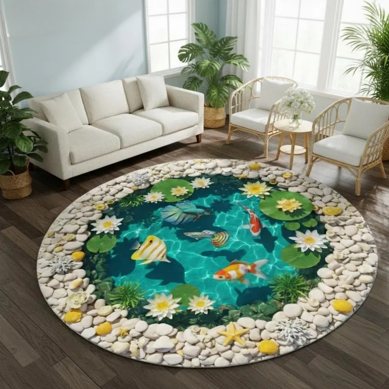2D Visual Koi Fish Pond Round  - Home Goods Bathroom Rugs review and price