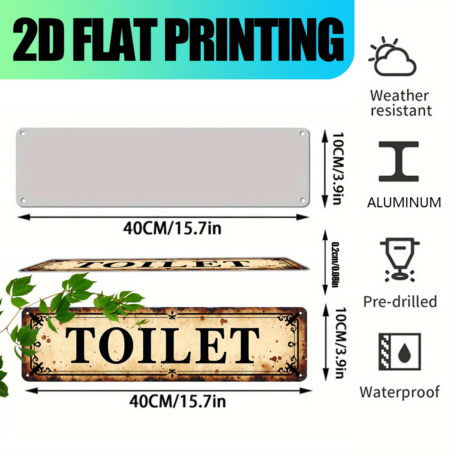 2D Flat, Vintage Aluminum Wall - Home Bathroom Toilet review and price
