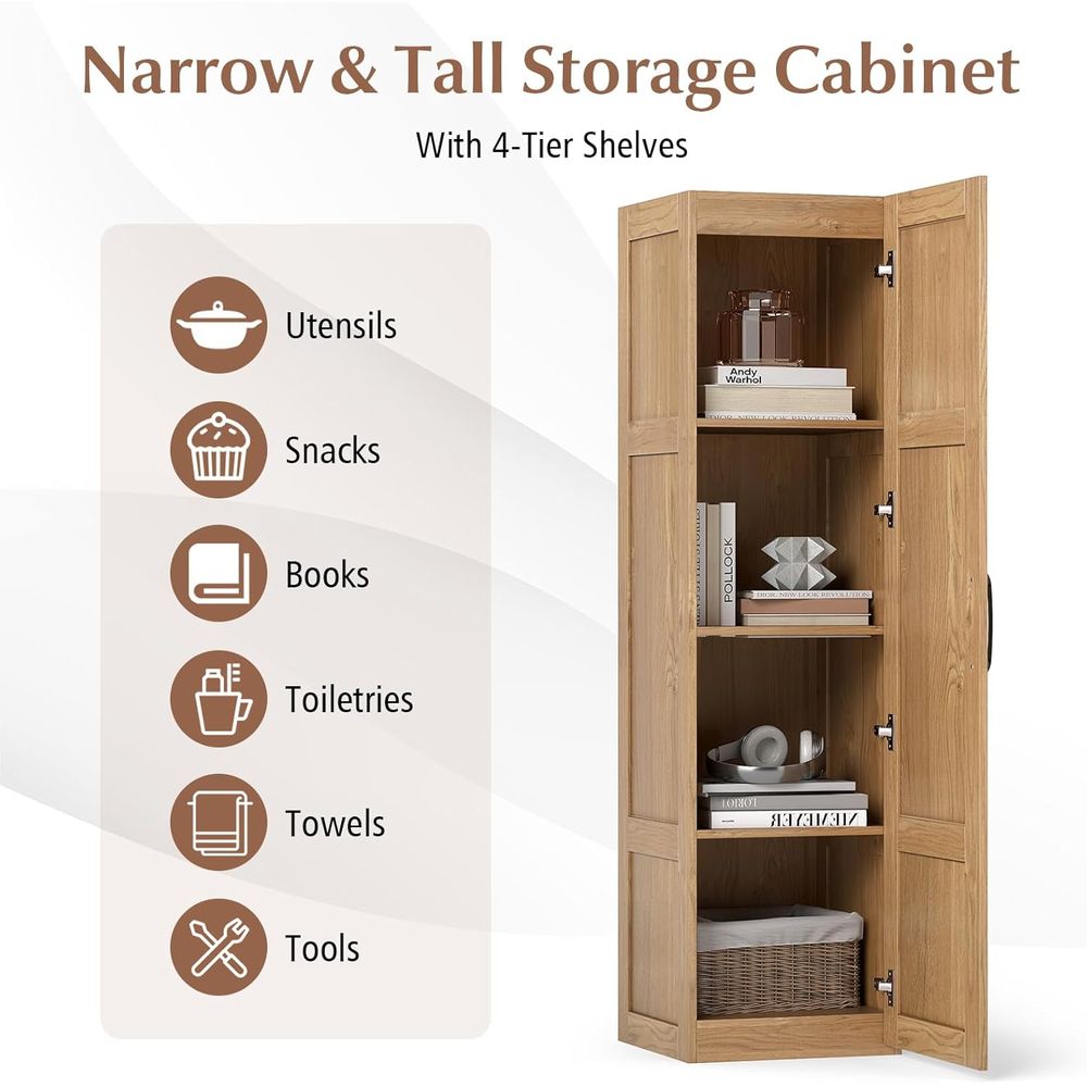 Oak Tall Slimline Bathroom Cab - Home Essentials Bathroom Cabinet review and price