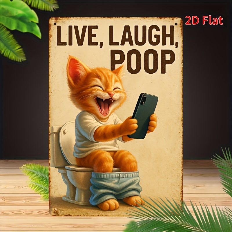 Funny Cat on Toilet Metal Wall - Home Bathroom Toilet review and price