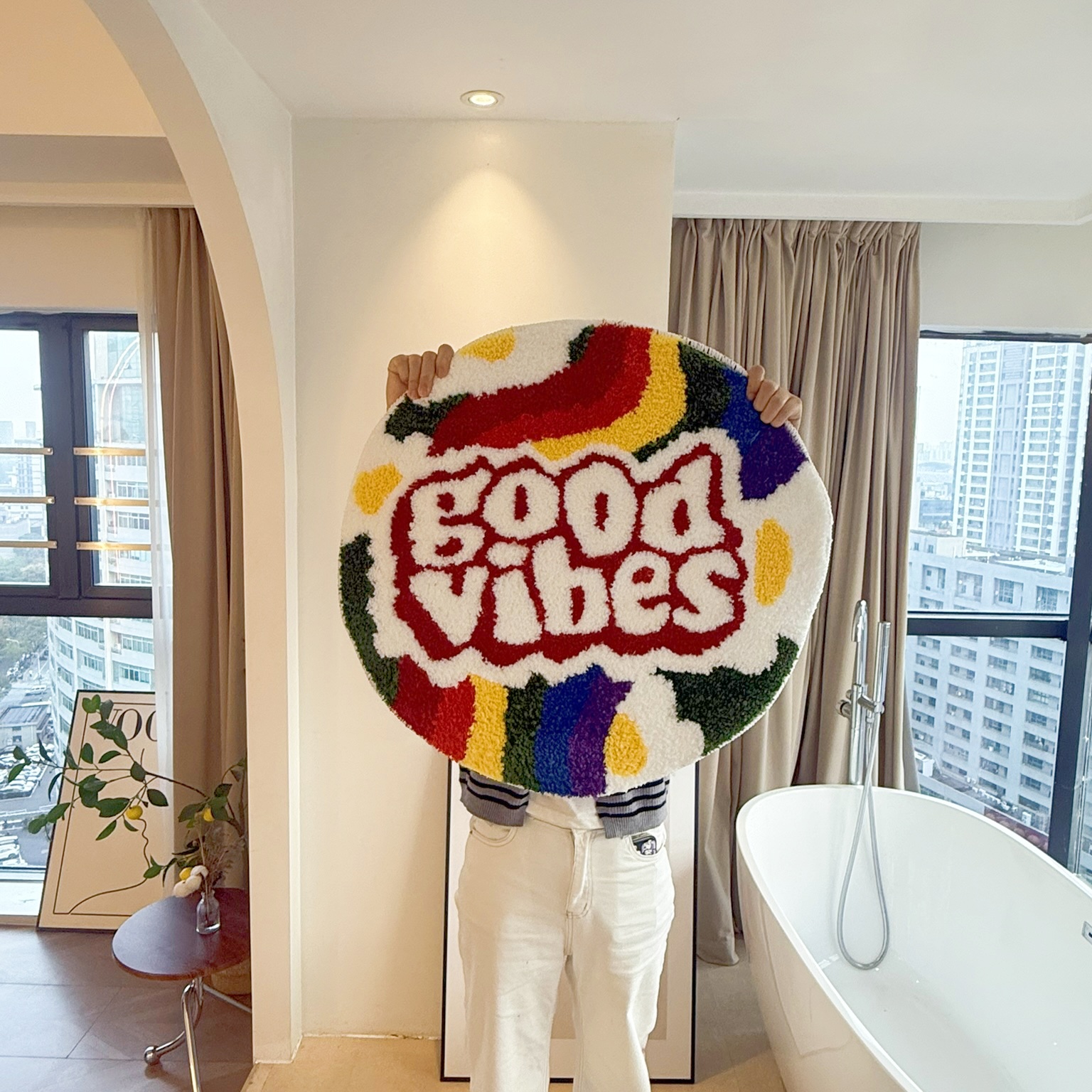 Good Vibes Rainbow Tufted Rug, - Home Goods Bathroom Rugs review and price