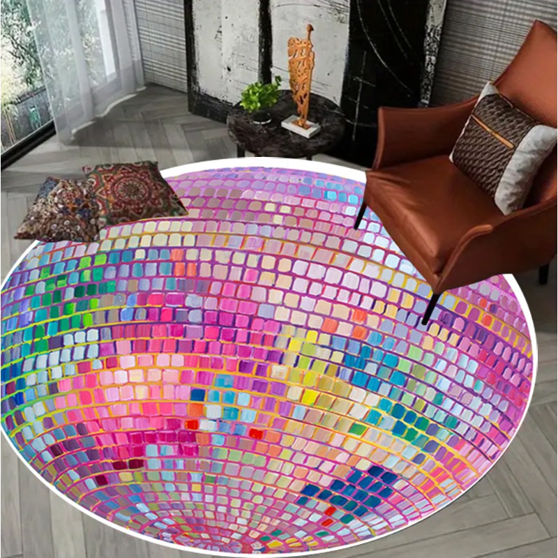 Colorful Square Pattern Round  - Home Goods Bathroom Rugs review and price