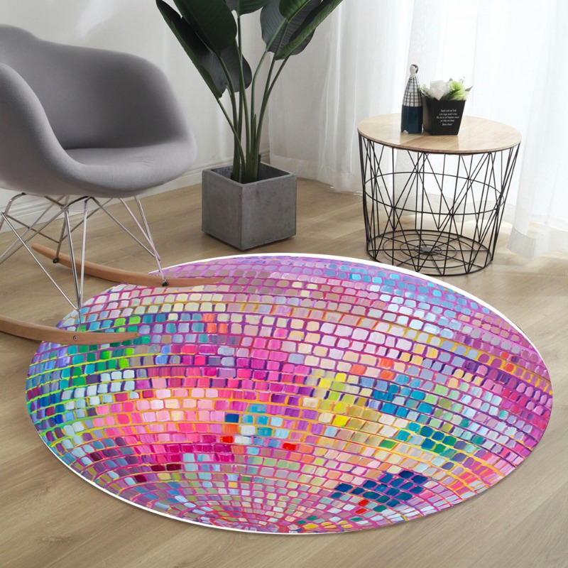 Colorful Square Pattern Round  - Home Goods Bathroom Rugs review and price
